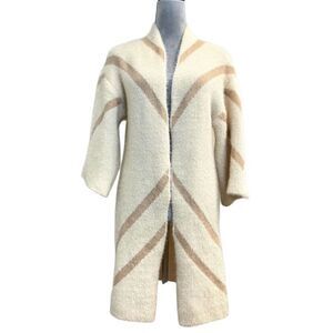 Steve Madden Beige Striped Open Front Cardigan Sweater Duster Fall Cozy Winter